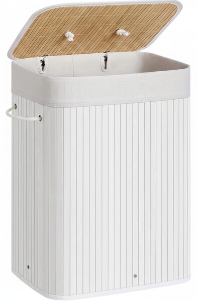Cos de rufe din bambus, pliabil, cu captuseala detasabila, 72L, 40x30x60cm, alb