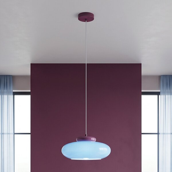 EGLO Lampă suspendată Berardelli, roz/albastru, plată, Ø 30 cm, sticlă, E27, reglabil, Roz / Rosé, Camera de zi / sufragerie, Sticlă, Modern