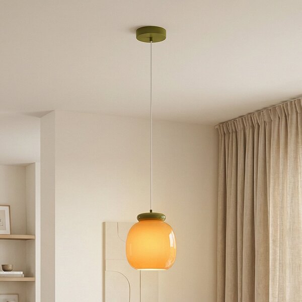 EGLO Lampă suspendată Berardelli, portocaliu/verde, Ø 23 cm, sticlă, E27, reglabil, Portocaliu, Camera de zi / sufragerie, Sticlă, Modern