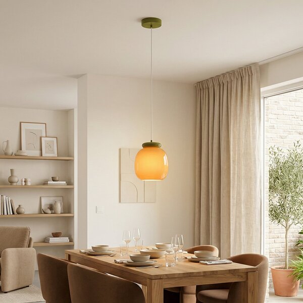 EGLO Lampă suspendată Berardelli, portocaliu/verde, Ø 23 cm, sticlă, E27, reglabil, Portocaliu, Camera de zi / sufragerie, Sticlă, Modern