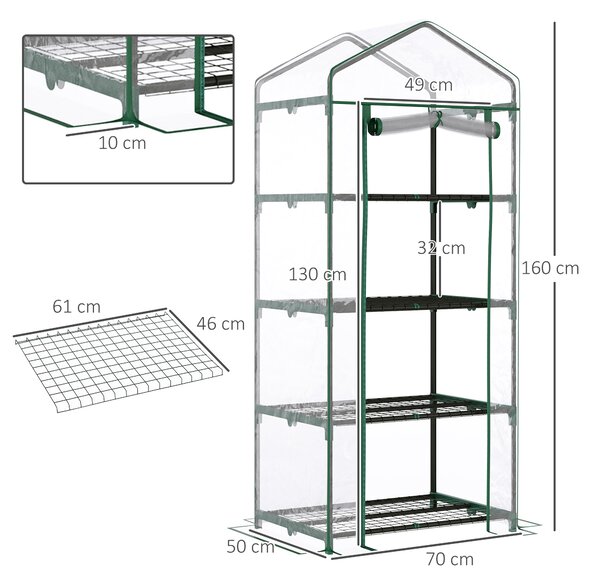 Outsunny Sera pentru Balcon Compacta cu 4 Rafturi pentru Plante, Sera pentru Gradina cu Acoperis din PVC Transparent, 70x50x160cm | Aosom Romania