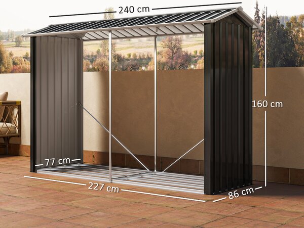 Outsunny Suport de Lemne cu Structură din Oțel Galvanizat 240x86x160cm Negru | Aosom Romania