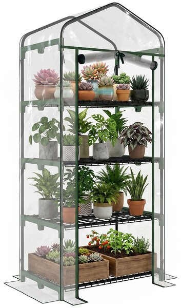Outsunny Sera pentru Balcon Compacta cu 4 Rafturi pentru Plante, Sera pentru Gradina cu Acoperis din PVC Transparent, 70x50x160cm | Aosom Romania