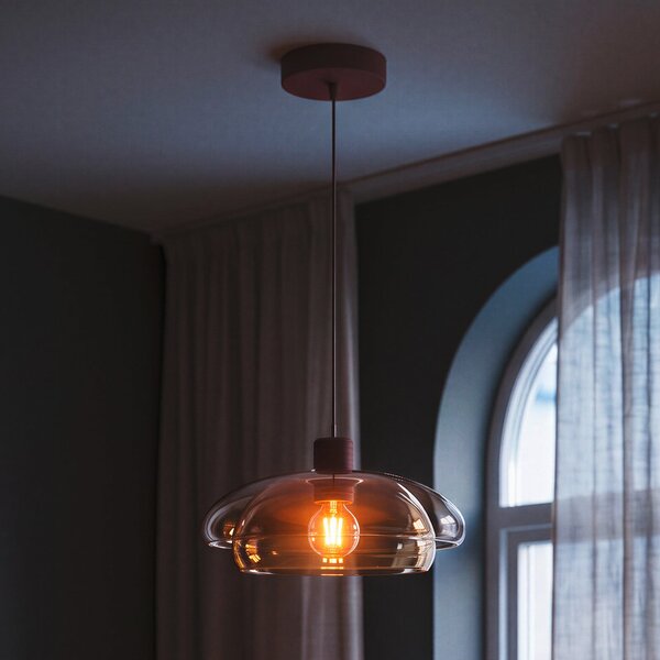 EGLO Lampă suspendată Salesiani, roșu burgund, sticlă, metal, E27, reglabil, Roșu, Camera de zi / sufragerie, Sticlă, Modern
