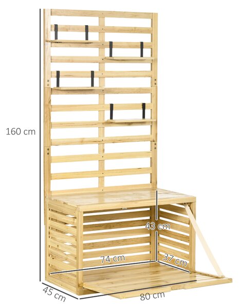 Outsunny Bancă de Depozitare pentru Grădină din Lemn de Brad cu Spalier Integrat și 4 Rafturi, Bancă de Depozitare Exterior Impermeabilă cu Închidere Magnetică, 80x45x160 cm, Culoare Lemn | Aosom Romania