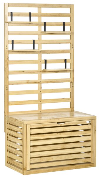 Outsunny Bancă de Depozitare pentru Grădină din Lemn de Brad cu Spalier Integrat și 4 Rafturi, Bancă de Depozitare Exterior Impermeabilă cu Închidere Magnetică, 80x45x160 cm, Culoare Lemn | Aosom Romania