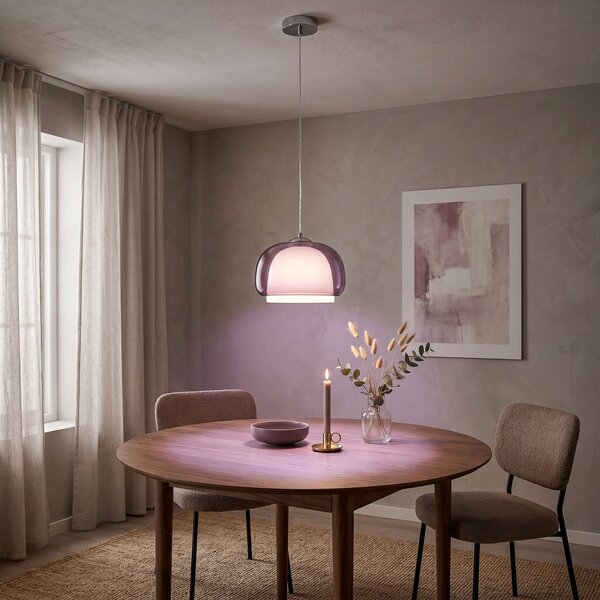 EGLO Lampă suspendată Belomontejo, Ø 30 cm, roz-transparent, sticlă, reglabil, Roz / Rosé, Camera de zi / sufragerie, Sticlă, Viața tânără