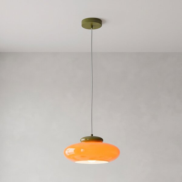 EGLO Lampă suspendată Berardelli, alb/verde, plată, Ø 30 cm, sticlă, E27, reglabil, Alb, Camera de zi / sufragerie, Sticlă, Modern