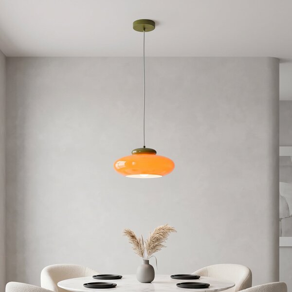 EGLO Lampă suspendată Berardelli, alb/verde, plată, Ø 30 cm, sticlă, E27, reglabil, Alb, Camera de zi / sufragerie, Sticlă, Modern