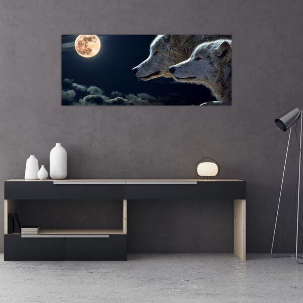 Tablou cu lupi în lună (120x50 cm)