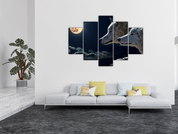 Tablou cu lupi în lună (150x105 cm)