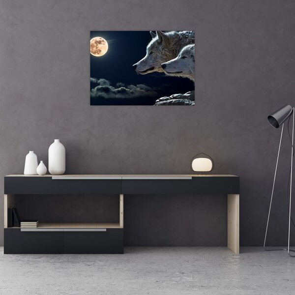 Tablou cu lupi în lună (70x50 cm)