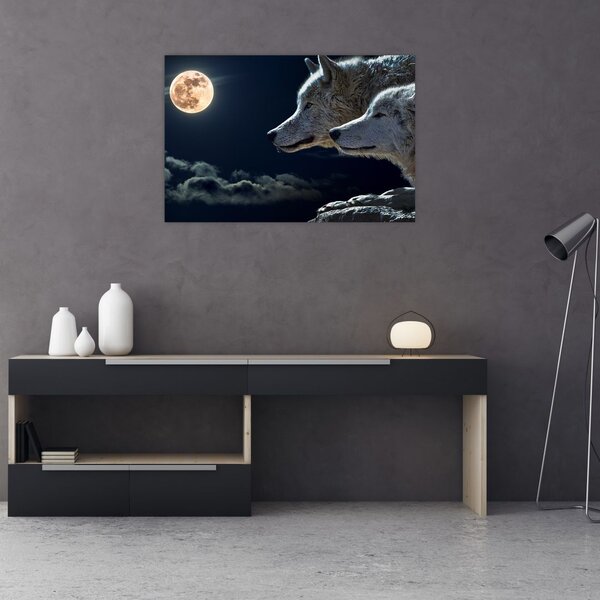 Tablou cu lupi în lună (90x60 cm)