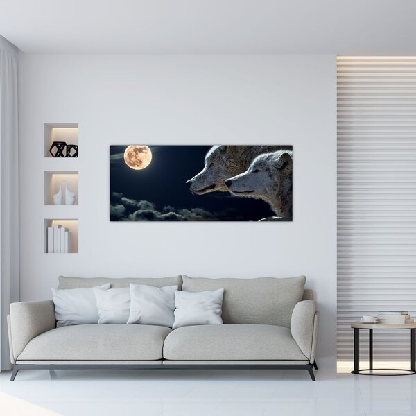 Tablou cu lupi în lună (120x50 cm)