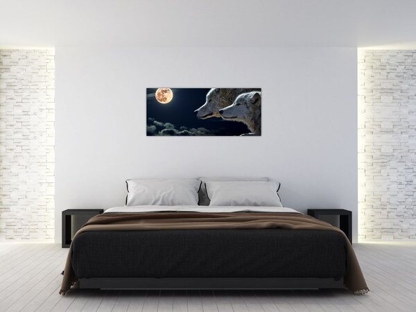 Tablou cu lupi în lună (120x50 cm)