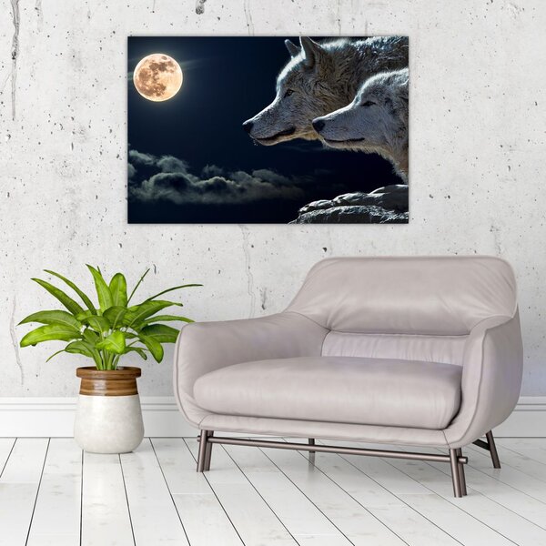 Tablou cu lupi în lună (90x60 cm)