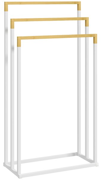 Kleankin Suport pentru Prosoape din Bambus și Oțel cu Design Independent, 45x22.5x86 cm, Alb | Aosom Romania