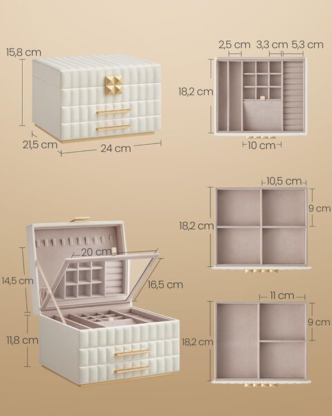 Cutie de bijuterii Songmics Alb 24x21.5x15.8 cm