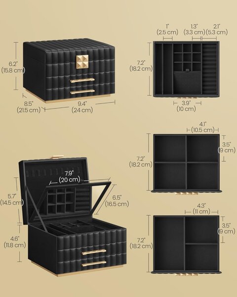 Cutie de bijuterii Songmics Negru 24x21.5x15.8 cm