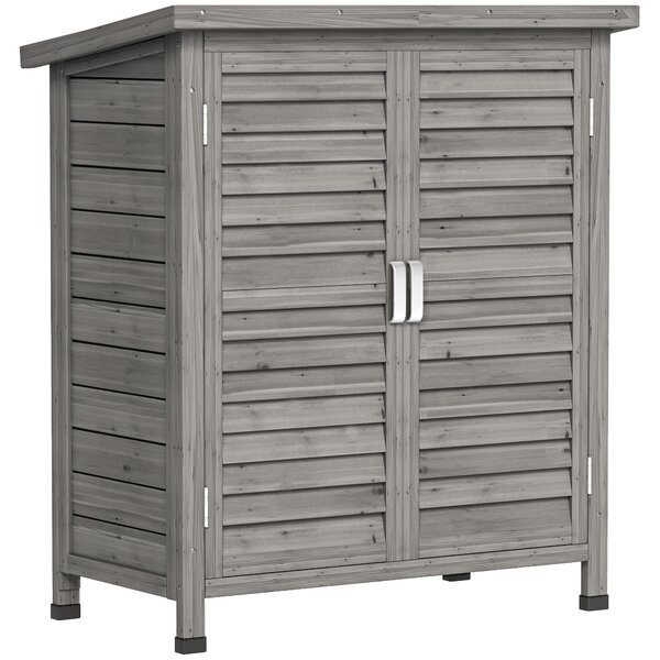 Outsunny Dulap de Grădină din Lemn de Brad cu Uși cu Obloane și 2 Polițe, 87x46,5x96,5cm, Gri | Aosom Romania
