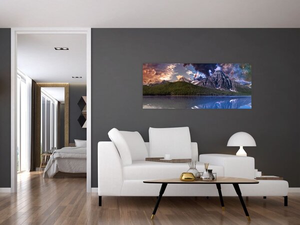 Tablou cu lac și munți (120x50 cm)