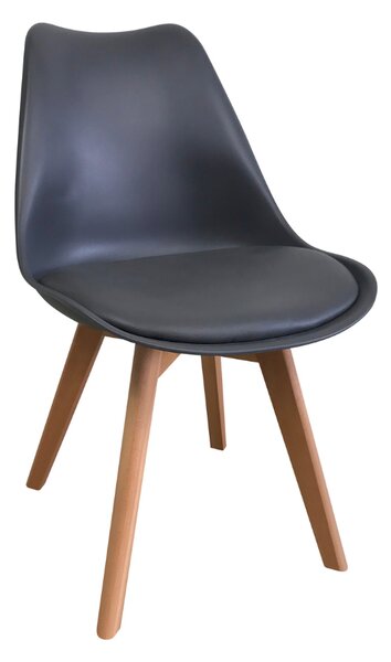 Scaun dining Sunny, polipropilena/piele ecologica, gri inchis
