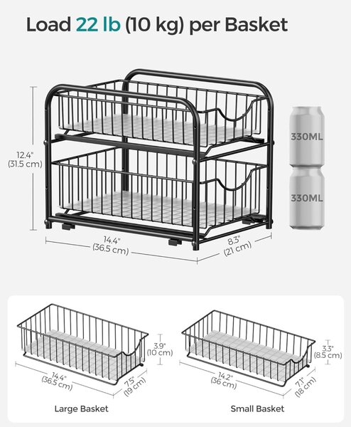 Raft organizator cu sertar Negru Songmics 36x21x31.5 cm