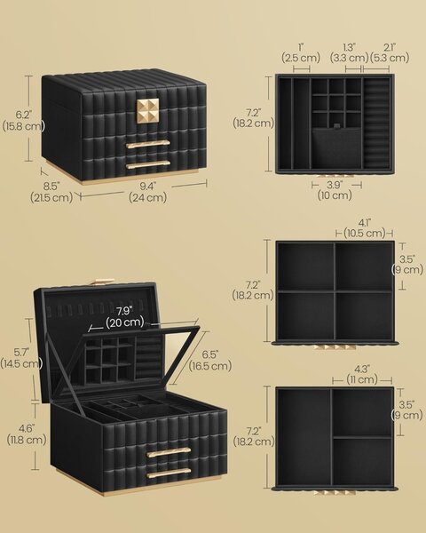 Cutie de bijuterii Songmics Negru 24x21.5x15.8 cm