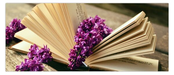 Tablou cu carte și floare violetă (120x50 cm)