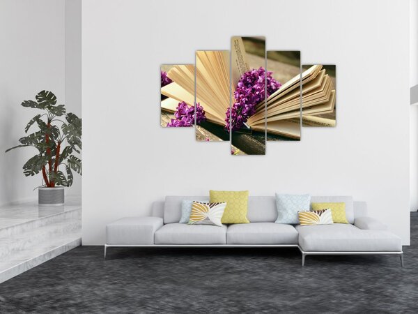 Tablou cu carte și floare violetă (150x105 cm)