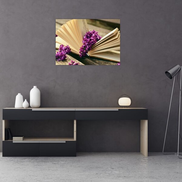 Tablou cu carte și floare violetă (70x50 cm)