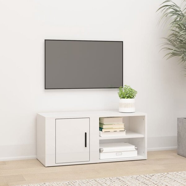 Comodă TV, alb extralucios, 80x31,5x36 cm, lemn prelucrat