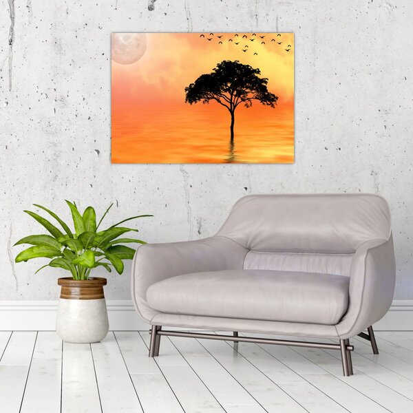 Tablou cu copac în apus de soare (70x50 cm)