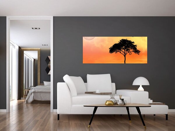 Tablou cu copac în apus de soare (120x50 cm)