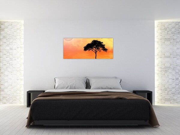 Tablou cu copac în apus de soare (120x50 cm)