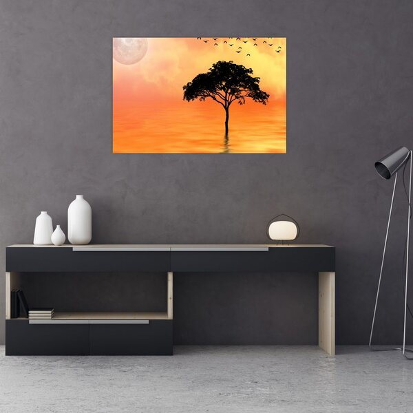 Tablou cu copac în apus de soare (90x60 cm)