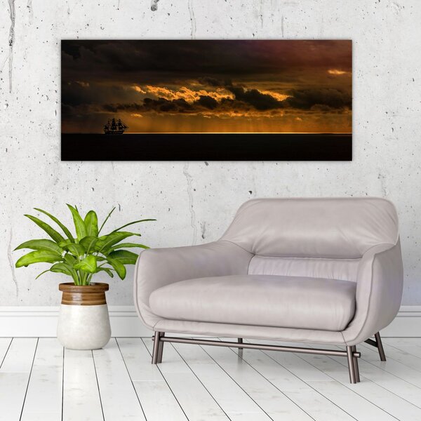 Tablou unei vele în apus de soare (120x50 cm)