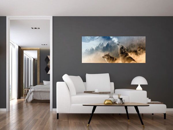 Tablou - lupii urlând la lună (120x50 cm)