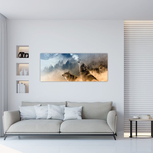 Tablou - lupii urlând la lună (120x50 cm)