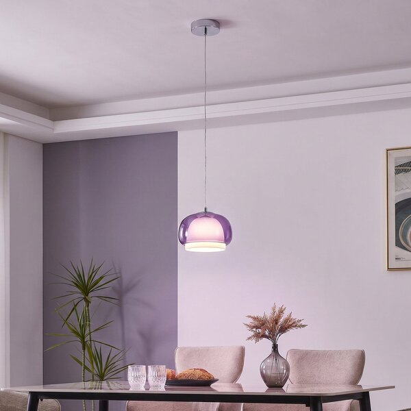EGLO Lampă suspendată Belomontejo, Ø 22 cm, roz-transparent, sticlă, reglabil, Roz / Rosé, Camera de zi / sufragerie, Sticlă, Viața tânără
