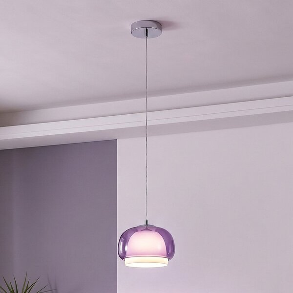 EGLO Lampă suspendată Belomontejo, Ø 22 cm, roz-transparent, sticlă, reglabil, Roz / Rosé, Camera de zi / sufragerie, Sticlă, Viața tânără