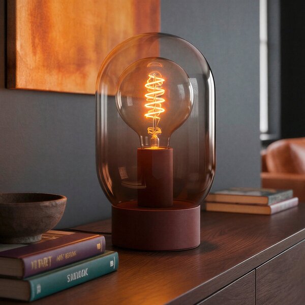 EGLO Lampa de masă Lequile, maro, sticlă, metal, E27, înălțime 25,7 cm, Roșu, Camera de zi / sufragerie, Sticlă