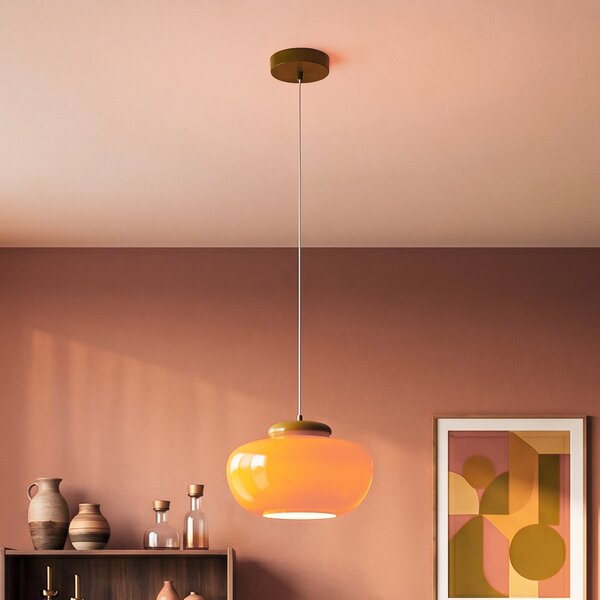 EGLO Lampă suspendată Berardelli, portocaliu/verde, Ø 30 cm, sticlă, E27, reglabil, Portocaliu, Camera de zi / sufragerie, Sticlă, Modern