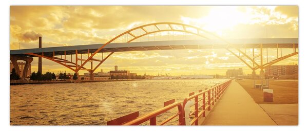 Tablou cu pod și apus de soare (120x50 cm)