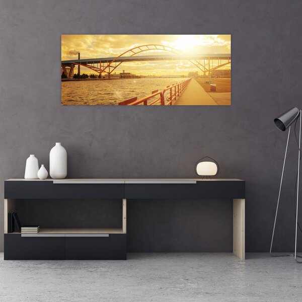 Tablou cu pod și apus de soare (120x50 cm)