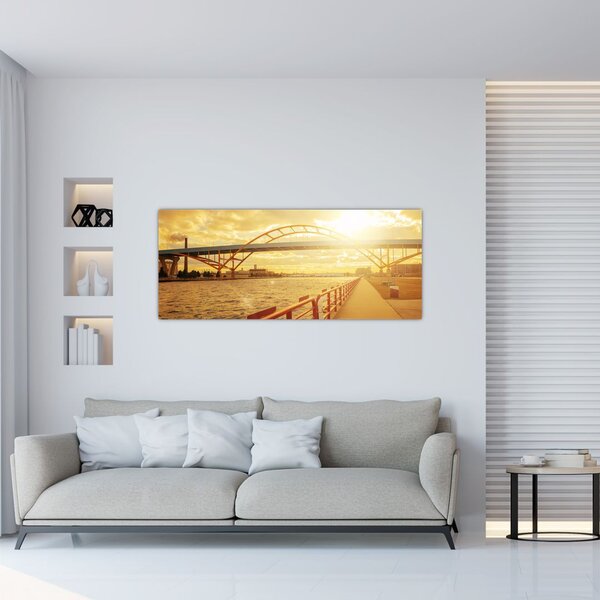 Tablou cu pod și apus de soare (120x50 cm)
