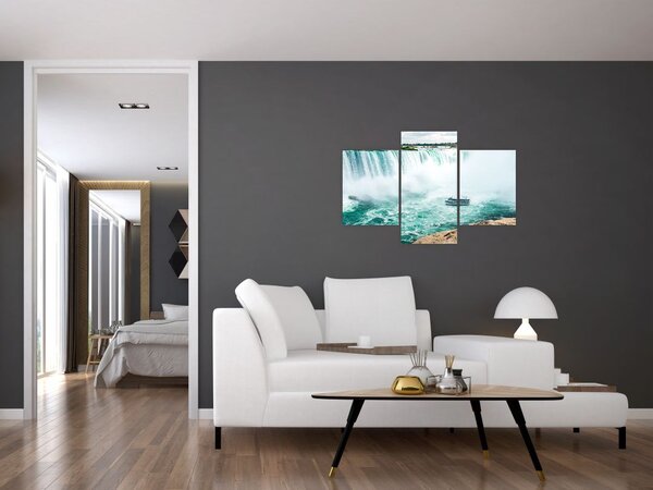 Tablou cu cascadele și corabie (90x60 cm)