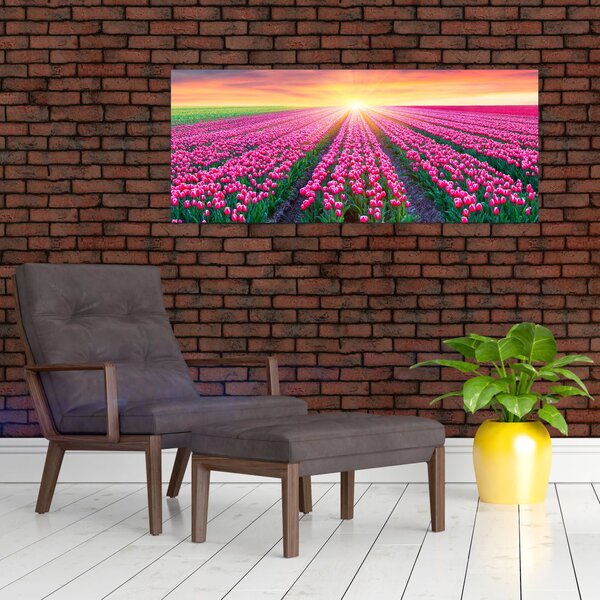 Tablou cu câmp de lalele cu soare (120x50 cm)