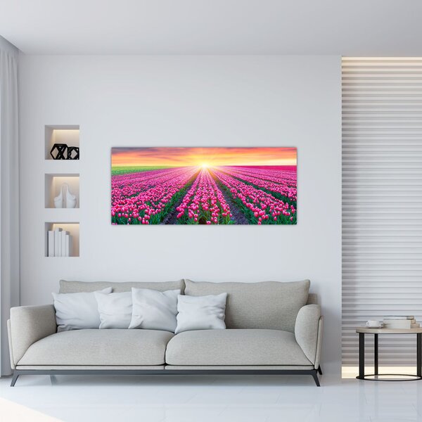 Tablou cu câmp de lalele cu soare (120x50 cm)