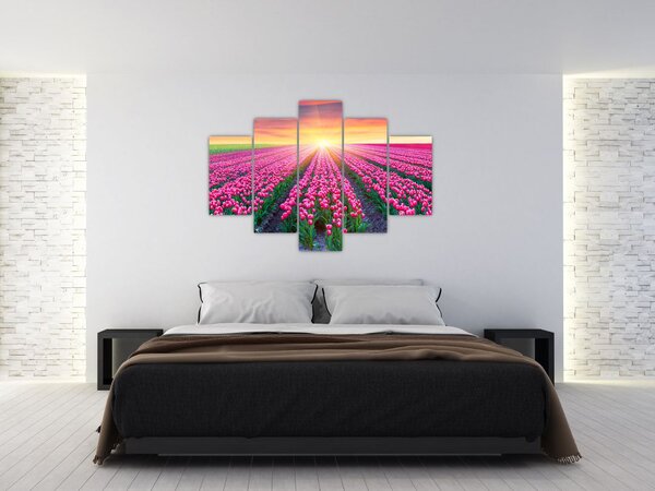 Tablou cu câmp de lalele cu soare (150x105 cm)